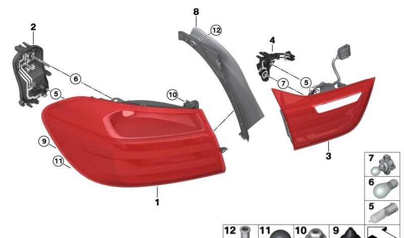 Piloto trasero lateral derecho OEM 63217296100 para BMW F32, F33, F36, F82, F83. Original BMW.