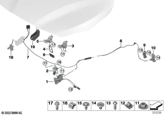 Front Hood Lock FGS Left for BMW X1 F48, F49, X2 F39 (OEM 51238737702). Original BMW