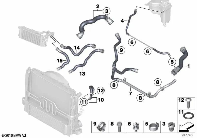 Manguera de refrigerante para BMW E84 (OEM 17127620391). Original BMW.