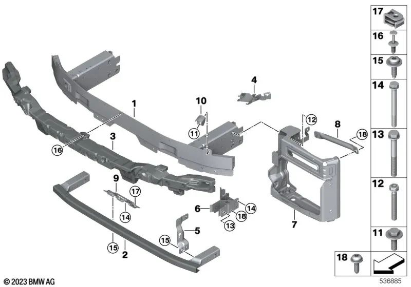 Reforzador de choque derecho para BMW X5 F95, G05, G18, X6 F96, G06, X7 G07, XM G09 (OEM 51117421884). Original BMW