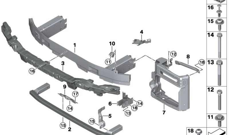 Conexión vertical izquierda para BMW X5 G05, G18, X6 G06, X7 G07, XM G09 (OEM 51117421671). Original BMW