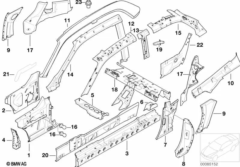 Pilar para o exterior direito para BMW E46, F30, F80 (OEM 41218410412). BMW original