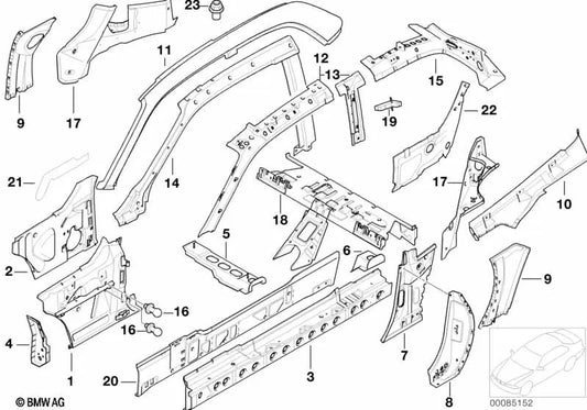 Pilar para o exterior direito para BMW E46, F30, F80 (OEM 41218410412). BMW original