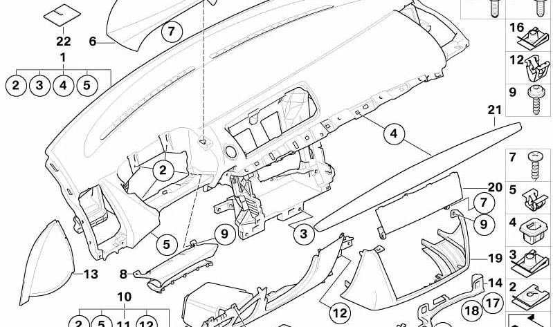 Revestimiento del tablero de instrumentos para BMW Serie 1 E87 (OEM 51459190044). Original BMW.