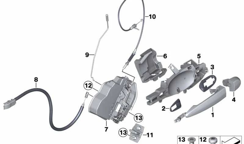 Varilla de activación puerta trasera izquierda para BMW F25, F26 (OEM 51227205833). Original BMW.