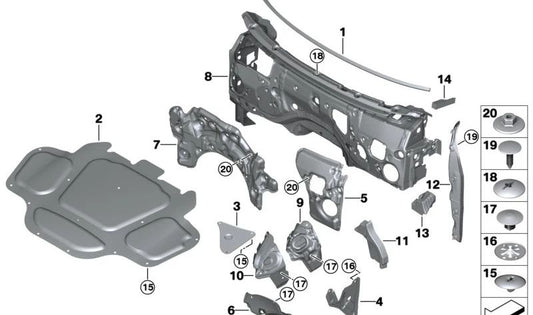 Isulador acústico Pilar um OEM frontal direito 51487214680 para BMW G05, G18, F95, G06, F96, G07. BMW original.