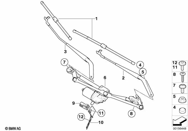 Windshield wiper arms, passenger side for BMW X5 E70, E70N, X6 E71, E72 (OEM 61619449955). Original BMW