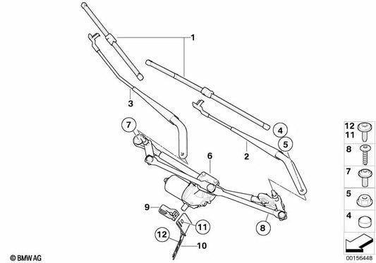 Brazos del limpiaparabrisas, lado del acompañante para BMW X5 E70, E70N, X6 E71, E72 (OEM 61619449955). Original BMW