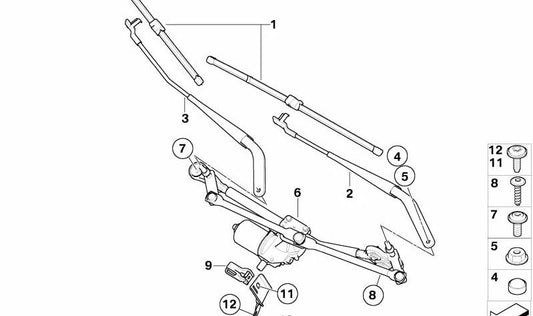 Brazo limpiaparabrisas lado del pasajero para BMW X5 E70, E70N, X6 E71, E72 (OEM 61619449963). Original BMW