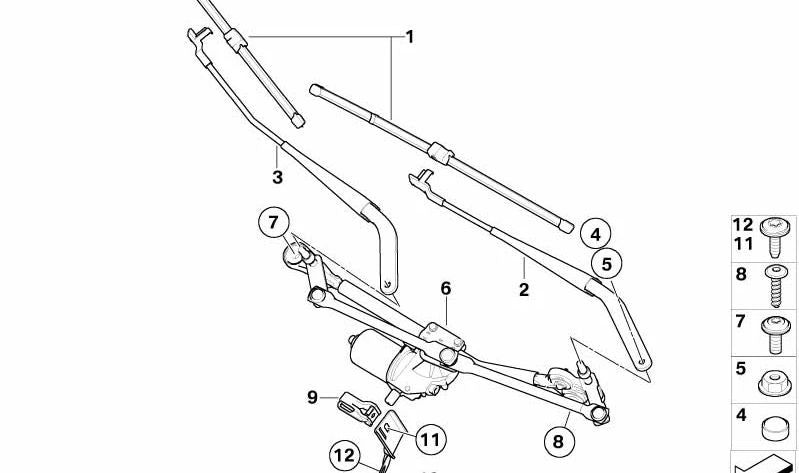 Sistema completo de limpiaparabrisas OEM 61617200513 para BMW X5 (E70), X5 LCI (E70), X6 (E71). Original BMW.