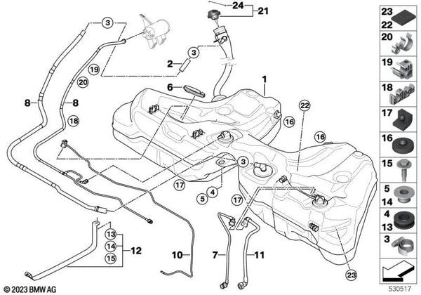 Línea de combustible para calefacción independiente para BMW Serie 5 E60, E61 y Serie 6 E63, E64 (OEM 16116760742). Original BMW