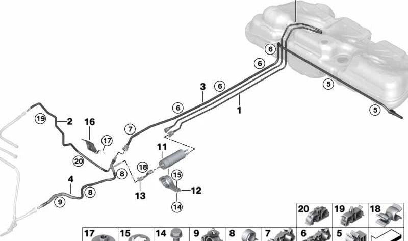 Einzelner Fahrclip für BMW F52 1er, F45, F46 2er, F48 X1, F39 X2, MINI F54, F55, F56, F57 (OEM 16127360104). Original BMW