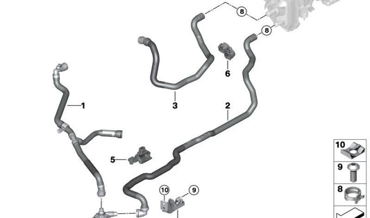 Manguera de retorno de refrigerante OEM 64219872437 para BMW Serie 5 (G30, G31), Serie 6 (G32). Original BMW