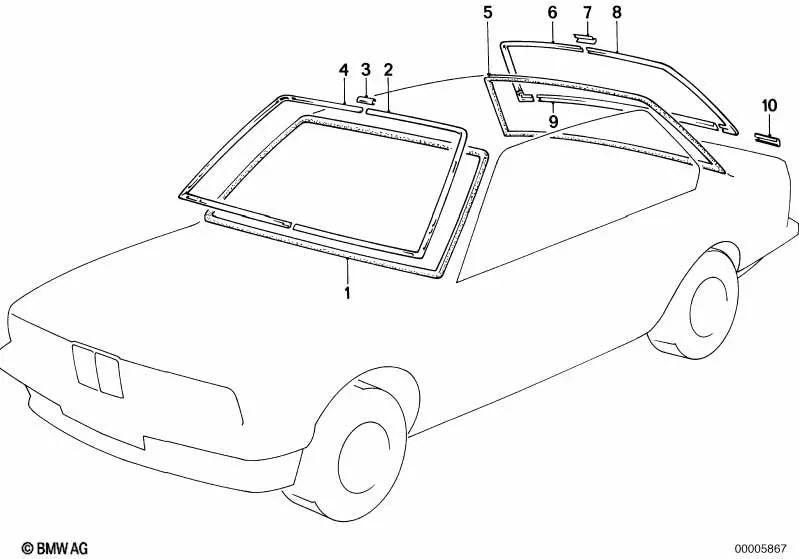 Sealing frame for BMW 6 Series E24 (OEM 51311869278). Original BMW