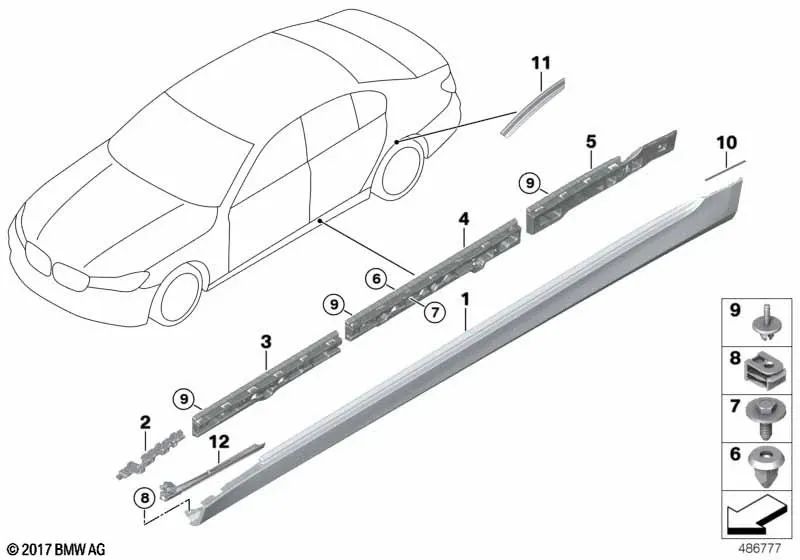 Cubierta lateral imprimada izquierda para BMW G12, G12N (OEM 51778064983). Original BMW