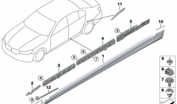 Listón de sujeción estribo central izquierdo para BMW G11, G12 (OEM 51777357133). Original BMW.