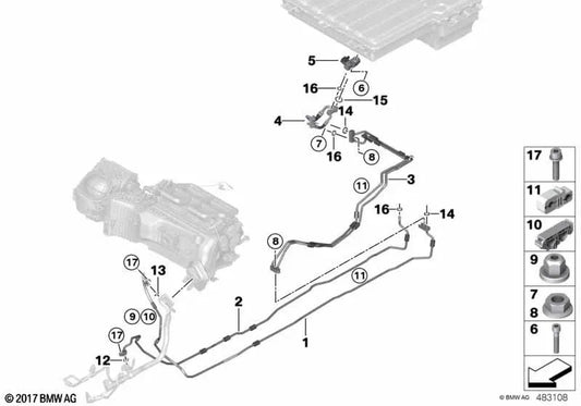 Tubería de refrigerante de doble tubo para BMW Serie 3 F30N (OEM 64539368337). Original BMW