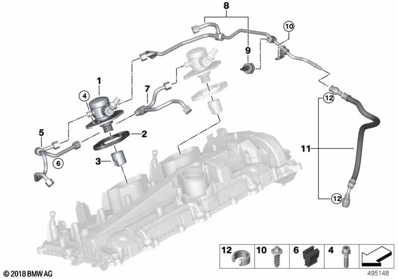 High pressure pipe for BMW G87, G20N, G21N, G80, G81, G26, G82, G83, F97, F98 (OEM 13538089948). Original BMW.