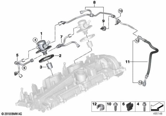 Tubería de alta presión para BMW G87, G20N, G21N, G80, G81, G26, G82, G83, F97, F98 (OEM 13538089948). Original BMW.