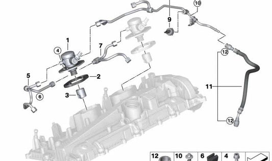 Tubería de alimentación de combustible con sensor OEM 13538053442 para BMW G20, G21, G26, F97, F98. Original BMW.