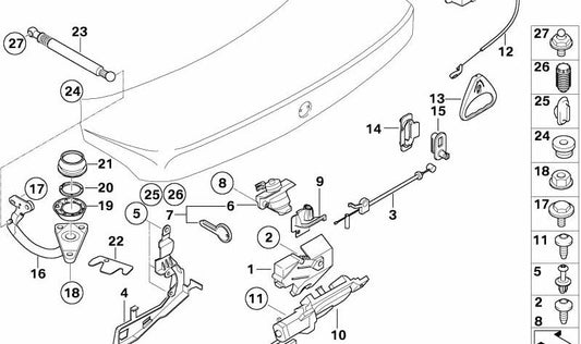 Clip de sujeción OEM 51247037714 para BMW E65, E66. Original BMW.