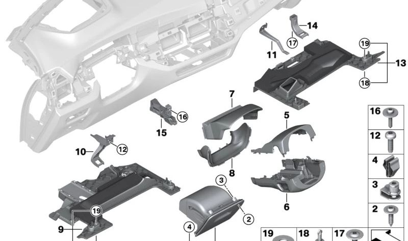 Compartimento plegable lado del conductor para BMW G05, G06, G07 (OEM 51459399354). Original BMW.