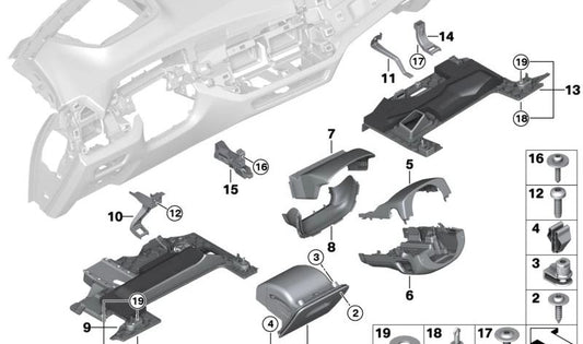 Folding compartment driver's side for BMW G05, G06, G07 (OEM 51459399354). Original BMW.