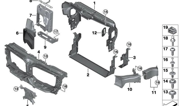 Cubierta superior del radiador OEM 51745A1CBD1 para BMW Serie 3 (G20, G21). Original BMW.