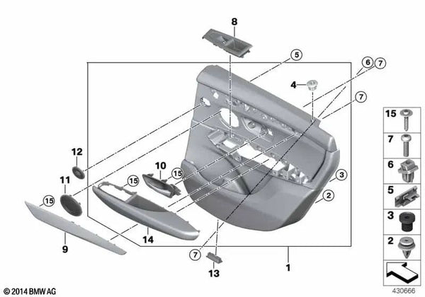 Revestimiento de puerta trasera izquierda para BMW Serie 2 F45 (OEM 51427405053). Original BMW