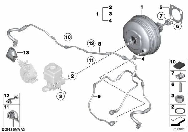 Tubo de vacío para BMW F07, F10, F11, F12, F13, F01, F02, F04 (OEM 11667564963). Original BMW.