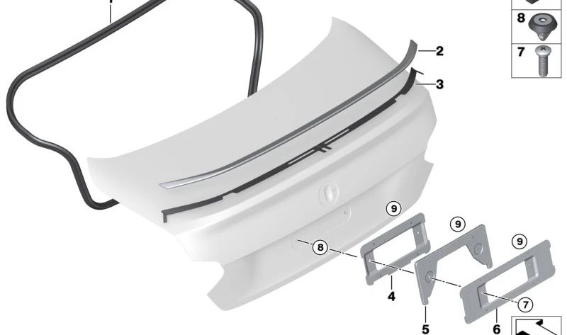 Junta de portón trasero para BMW G42, G87 (OEM 51768492173). Original BMW