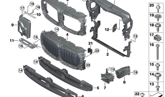 Soporte radiador auxiliar superior izquierdo para BMW X5 F95, G05, X6 F96, G06, X7 G07, XM G09 (OEM 51647421775). Original BMW.