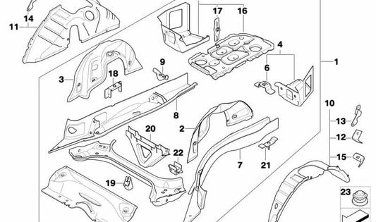 Soporte paso de rueda izquierdo para BMW Serie 1 E81, E82, E87, E88, Serie 3 E90, E91, E92, E93, X1 E84 (OEM 41147137577). Original BMW.