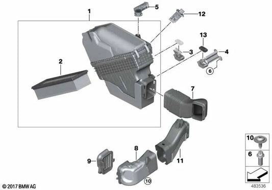 Silenciador de ruido de admisión para BMW Serie 5 F10N, F11N, X3 F25, X4 F26, X5 F15 (OEM 13718519138). Original BMW.