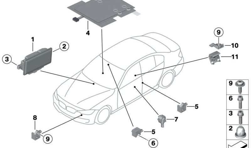 Alfombrilla Sensor para Detección del Asiento del Pasajero para BMW F20, F21, F22, F23, F45, F46, F87, F30, F31, F34, F35, F80, F32, F36, F82, F83, I01, F48, F49, MINI F54, F55, F56, F57, F60 (OEM 65779284594). Original BMW