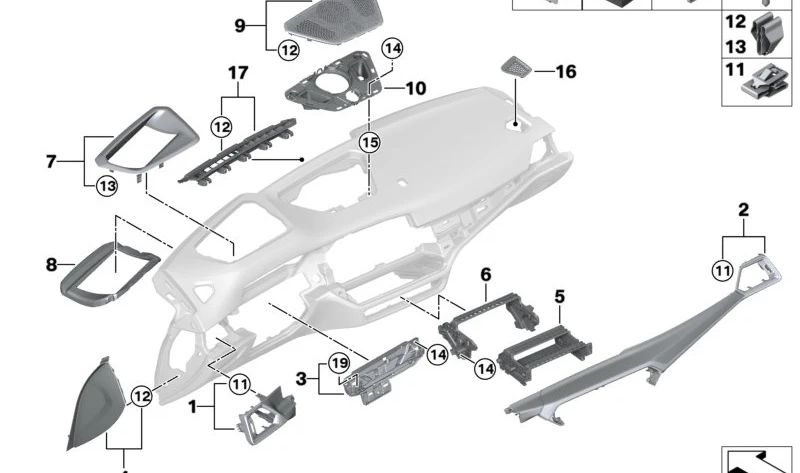 Moldura exterior izquierdo del salpicadero OEM 51456994829 para BMW G22, G23, G26, G82, G83. Original BMW.