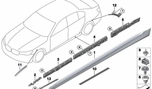 Moldura inferior lateral trasera derecha OEM 51777357138 para BMW Serie 7 (G11, G12). Original BMW.