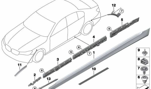 Moldura inferior lateral trasera derecha OEM 51777357138 para BMW Serie 7 (G11, G12). Original BMW.