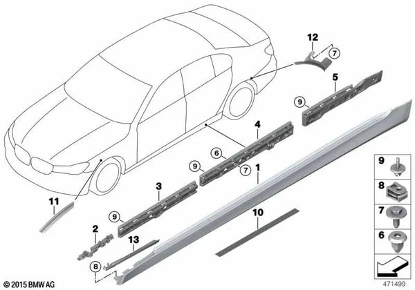 Faldón lateral imprimado derecha para BMW G11, G11N (OEM 51778064982). Original BMW