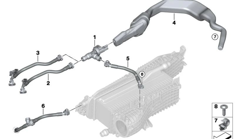 Tubería de ventilación del tanque para BMW Serie 3 G20N, G21N, Serie 4 G22N, G23N, Serie 5 G60, Serie 7 G70, X3 G45, X5 G05N, X6 G06N, X7 G07N, XM G09 (OEM 13909884342). Original BMW.