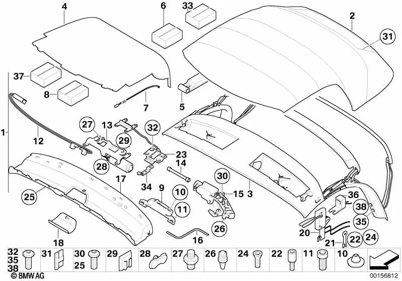 Cierre de techo izquierda para BMW Z4 E85 (OEM 54347043873). Original BMW.