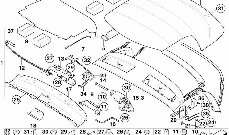 Juego de Fijación para Correa de Amarre para BMW E85 (OEM 54347119643). Original BMW