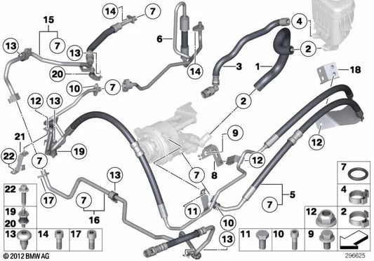 Tubería de retorno Dynamic Drive para BMW F07, F10, F11, F06, F12, F13, F01N, F02N (OEM 32416781958). Original BMW.