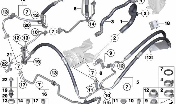 Soporte para tubo flexible Dynamic Drive OEM 32416793549 para BMW {F07, F10, F11, F06, F12, F13, F01, F02}. Original BMW