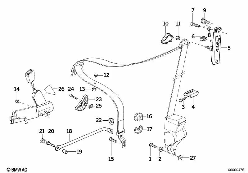 Guía del cerradura del cinturón izquierda para BMW Serie 3 E36 (OEM 52102259295). Original BMW