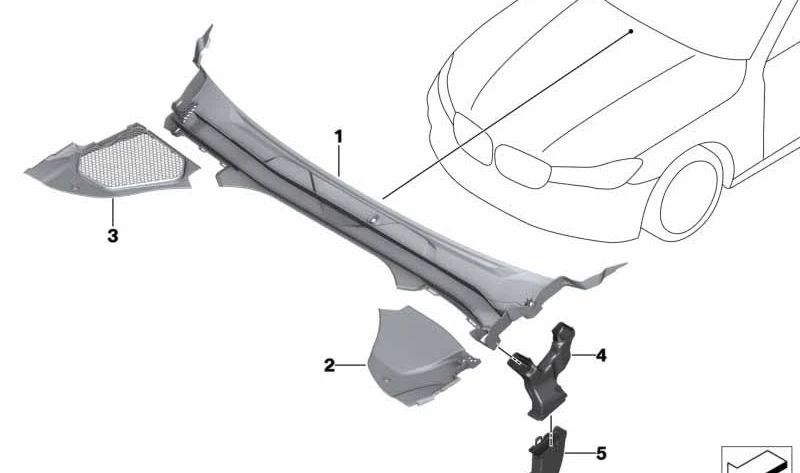 Cubierta del Parabrisas Parte 1 para BMW F90, G30, G31, G38 (OEM 51717388714). Original BMW