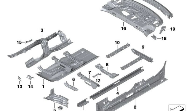 Longitudinal interior izquierdo para BMW Série 3 G20, G21N, G28, G80 (OEM 41007487323). Original BMW.