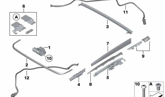 Guia de deslizamento do telhado solar 54107209209 para BMW F10, F18, F90, G30, G38, F01, F02, F04, G11, G12, F16, F86. BMW original.