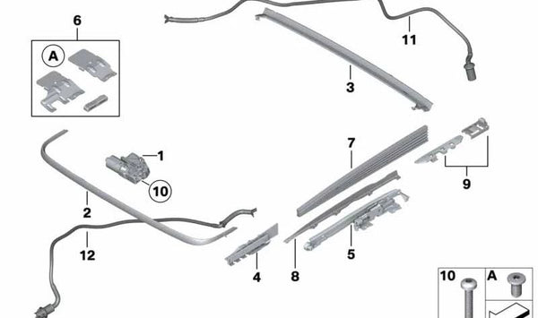 Guía deslizante del techo solar OEM 54107209209 para BMW F10, F18, F90, G30, G38, F01, F02, F04, G11, G12, F16, F86. Original BMW.