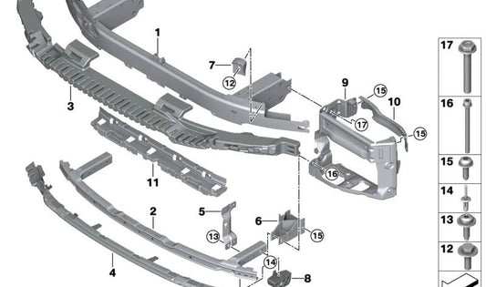 Supporto inferiore del paraurti anteriore OEM 51117418224 per BMW G30, G31, G38. BMW originale.